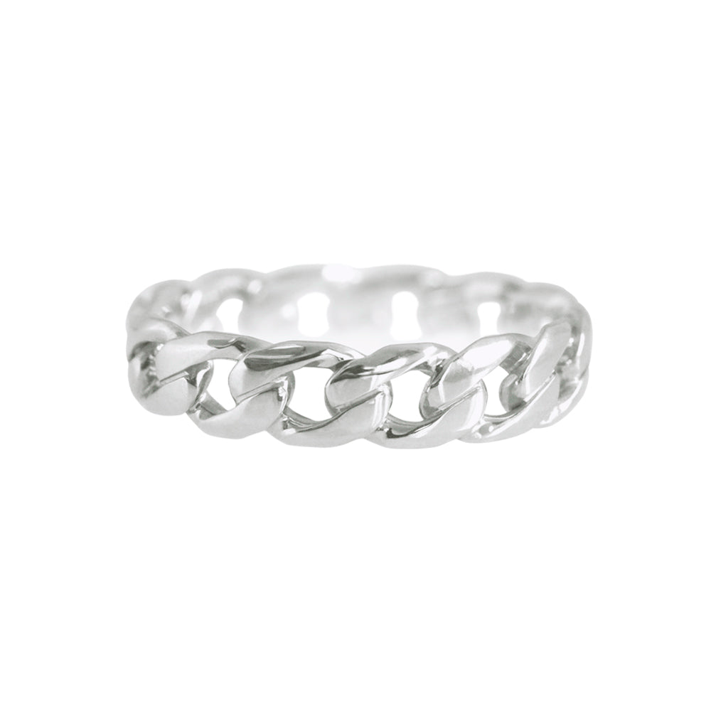 Wide Chain Ring White Gold