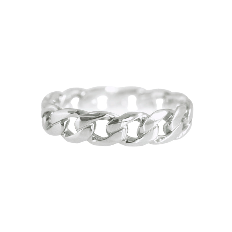 Wide Chain Ring White Gold