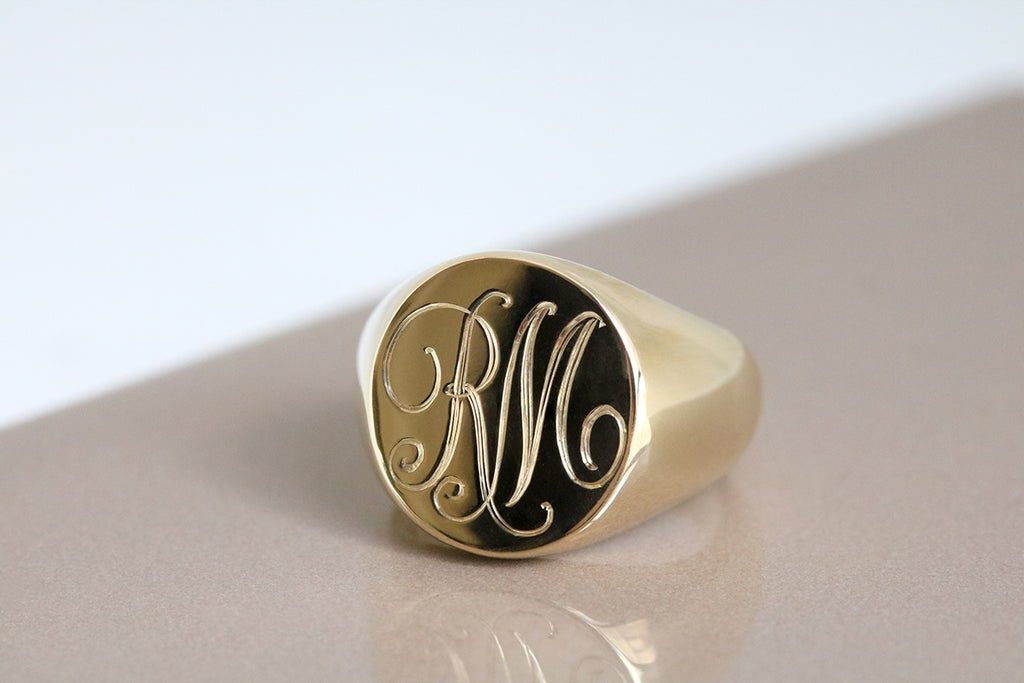Extra Large Wide Band Signet Ring Yellow Gold
