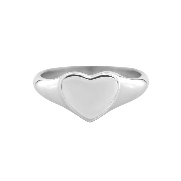 Small Heart Signet Ring White Gold