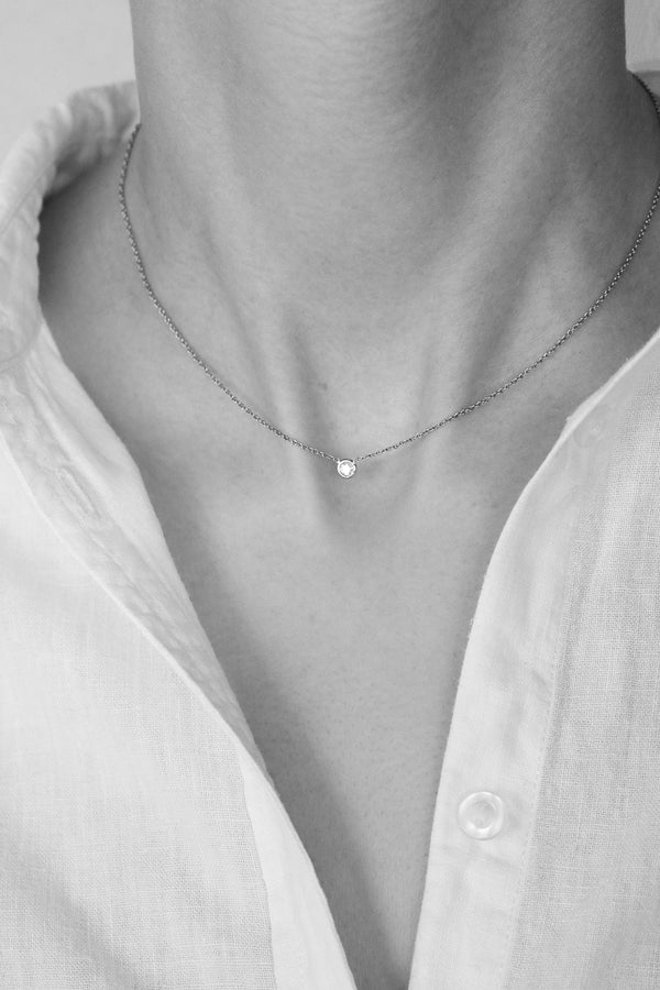Tiny Bezel Set Diamond Necklace White Gold