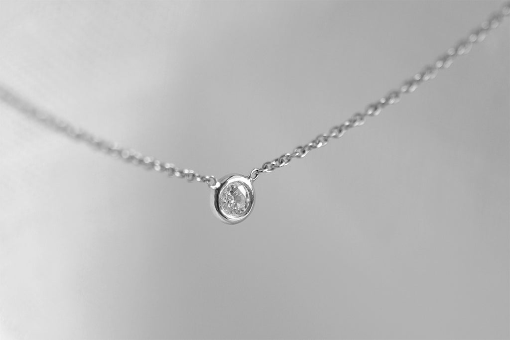 Tiny Bezel Set Diamond Necklace Rose Gold
