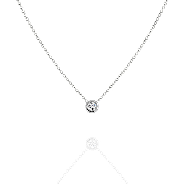 Tiny Bezel Set Diamond Necklace White Gold
