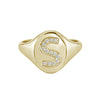 yellow gold diamond initial signet ring