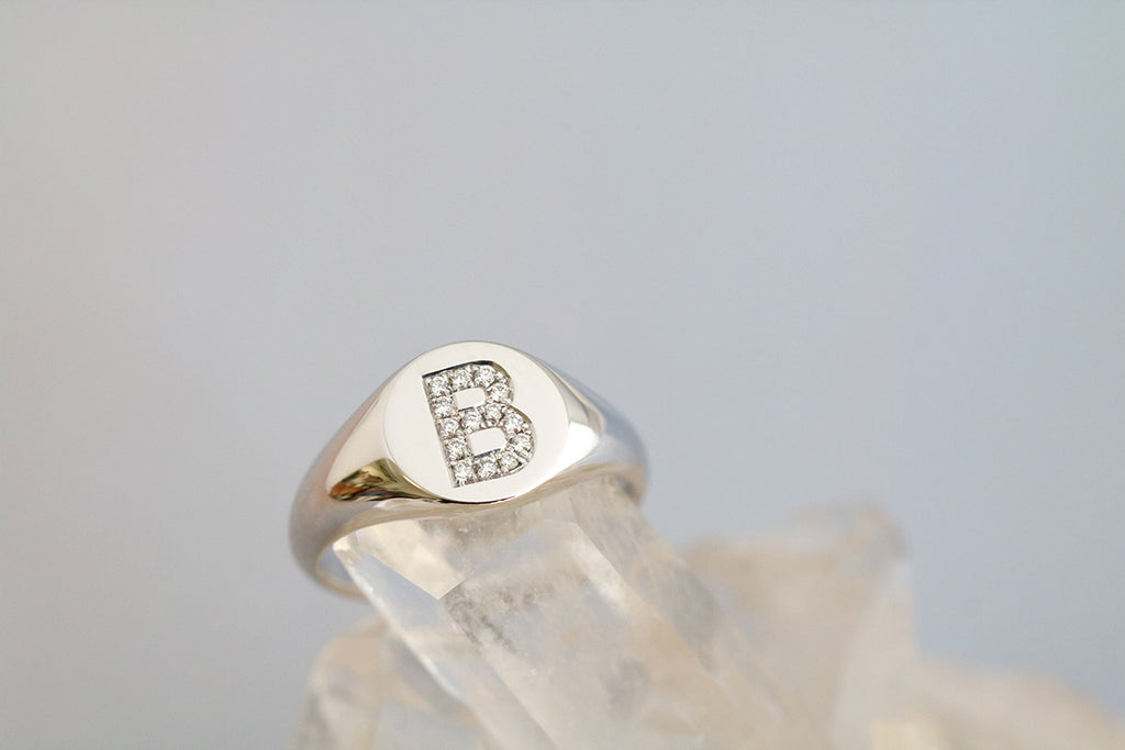 diamond letter signet ring