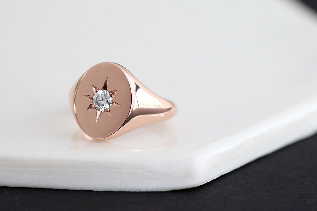 Rose Gold Star Set Signet Ring