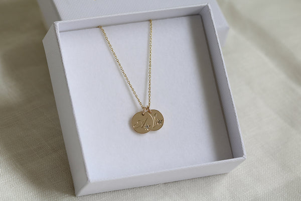 Engraved Duo Initial Necklace with Star Set Diamonds Yellow Gold