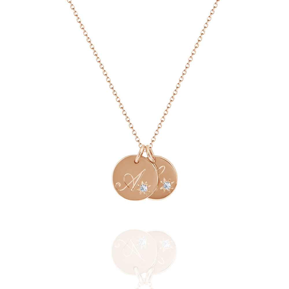 Double initial store disc necklace