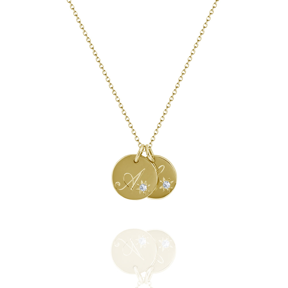 double initial tag necklace yellow gold