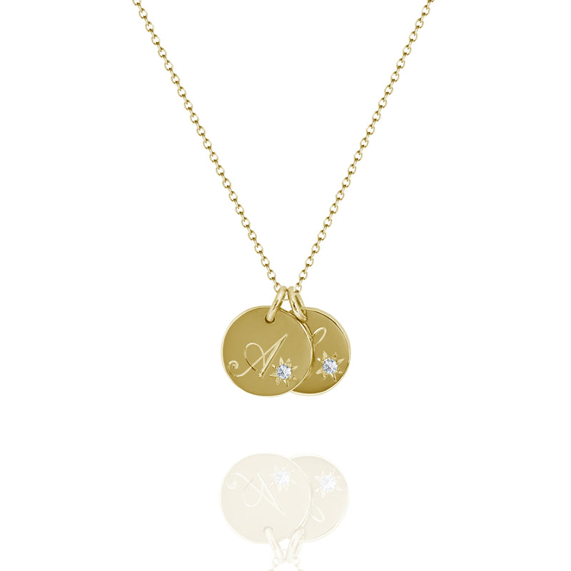 double initial tag necklace yellow gold
