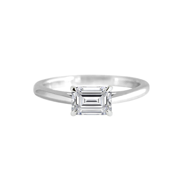 East-West Emerald Cut Diamond Engagement Ring Platinum