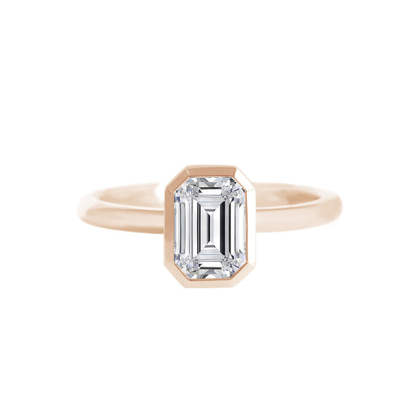 Bezel Set Emerald Cut Diamond Engagement Ring Rose Gold