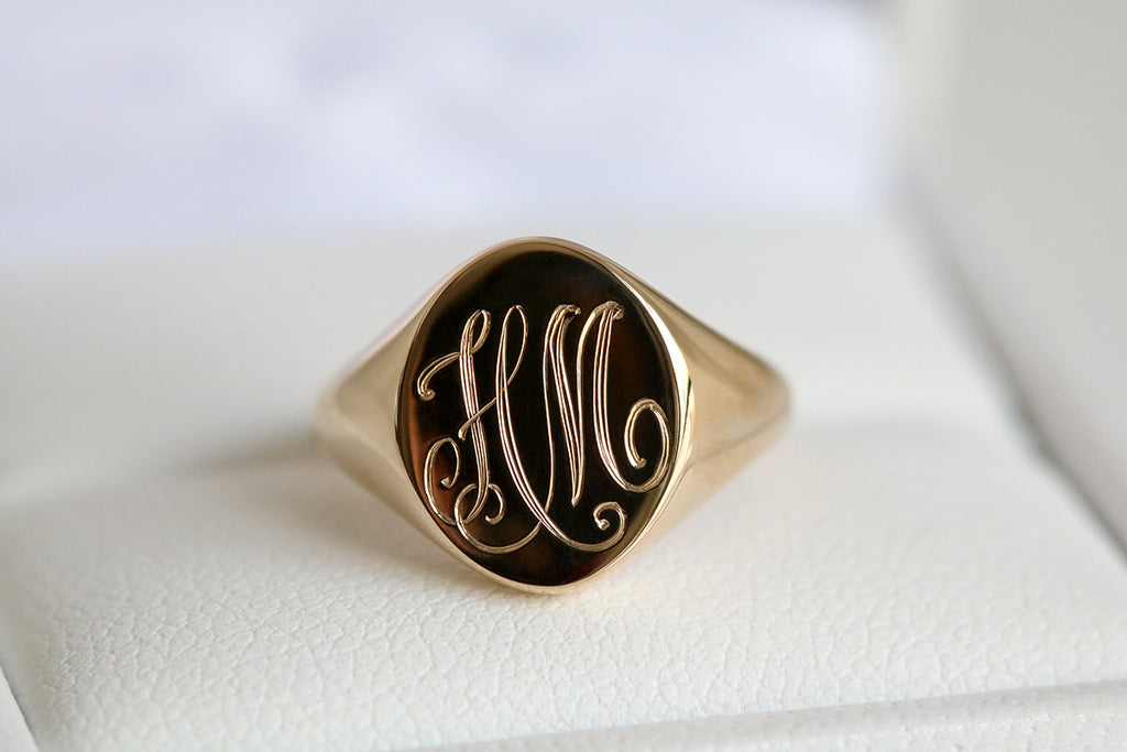 Monogram Oval Signet Ring Yellow Gold | Scarlett Jewellery Label