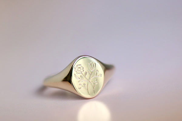 engraved wildflowers signet ring