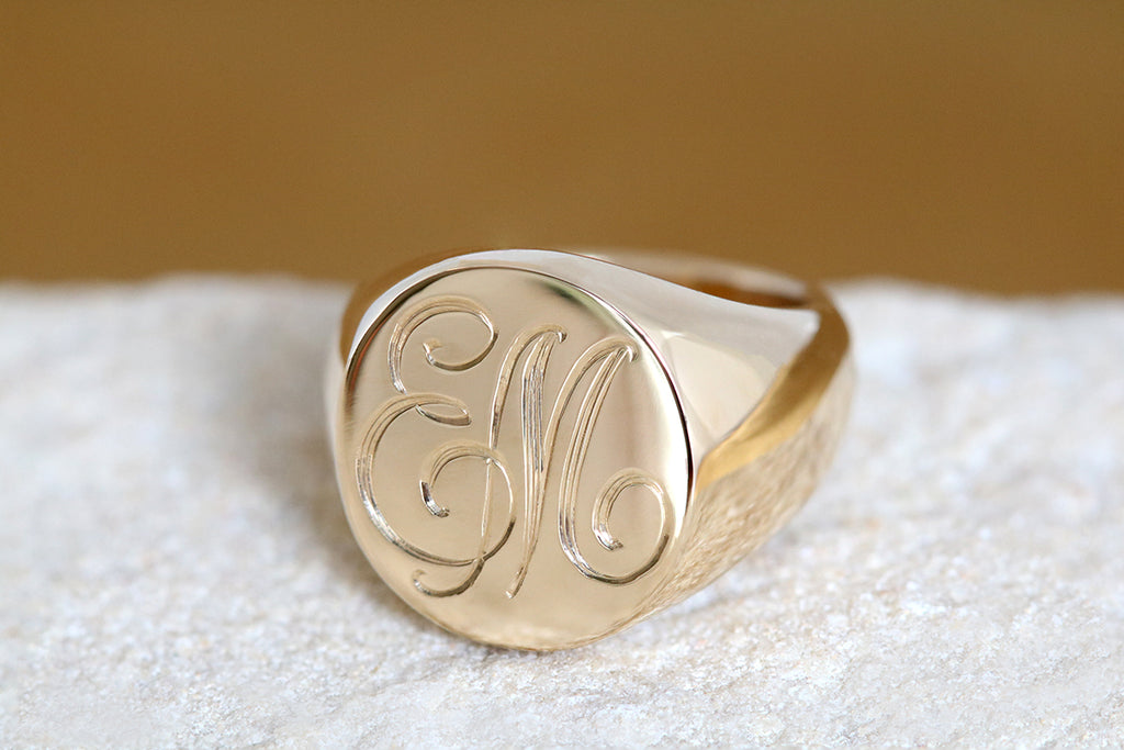 Extra Large Wide Band Signet Ring Yellow Gold