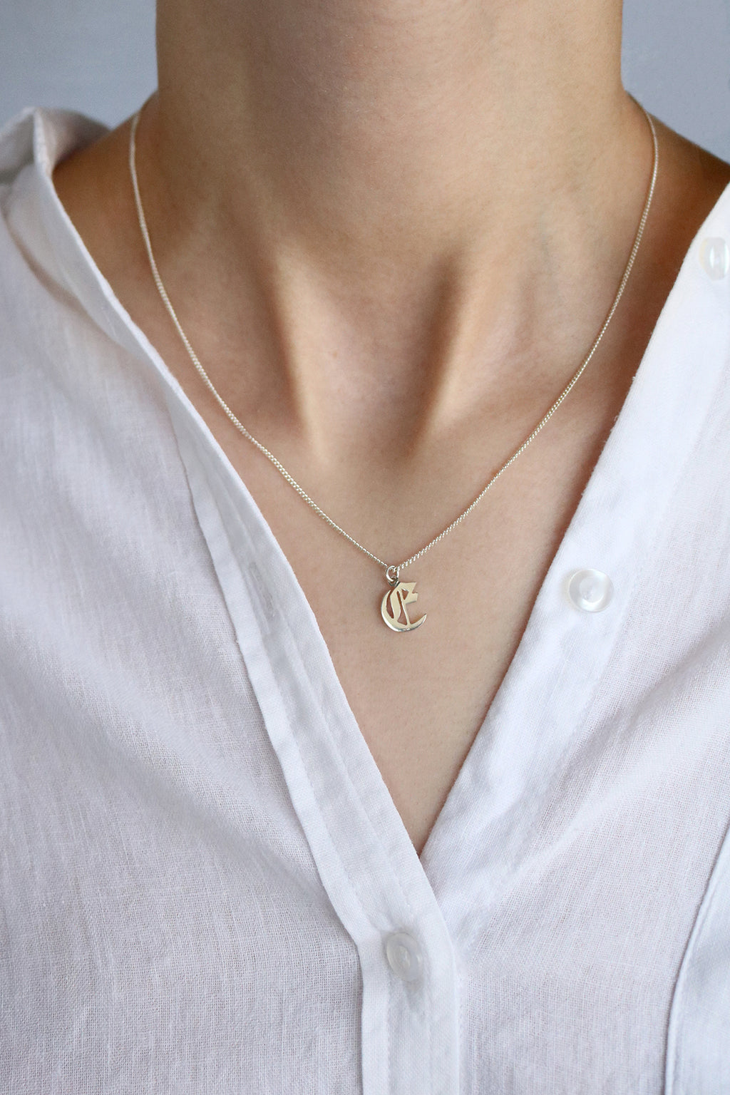 White Gold Gothic E Necklace