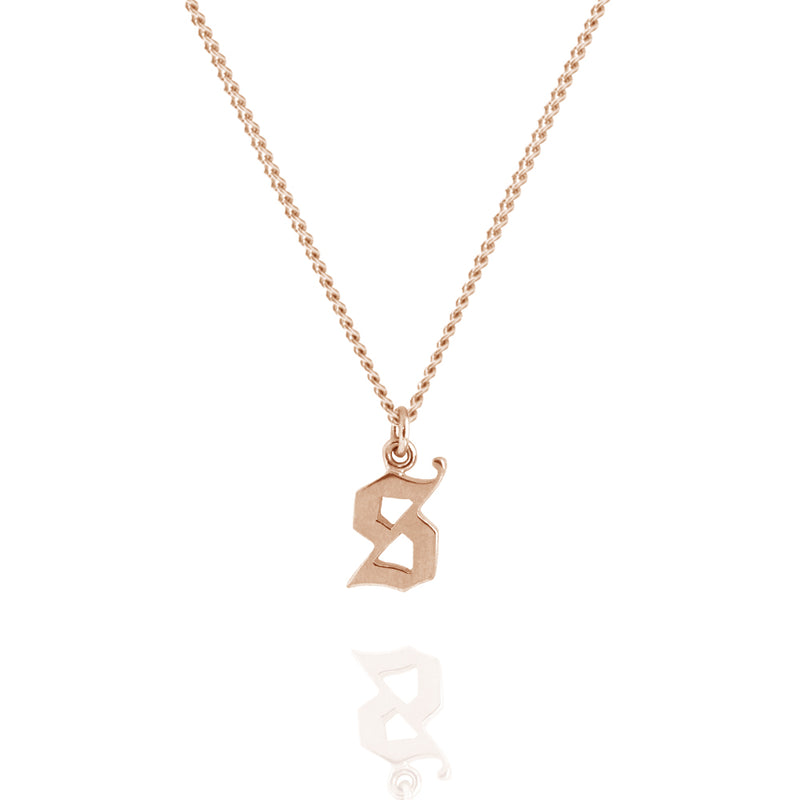 Gothic S Letter Necklace Rose Gold