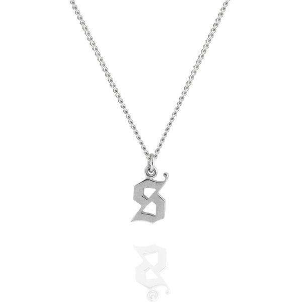 Gothic S Letter Necklace White Gold