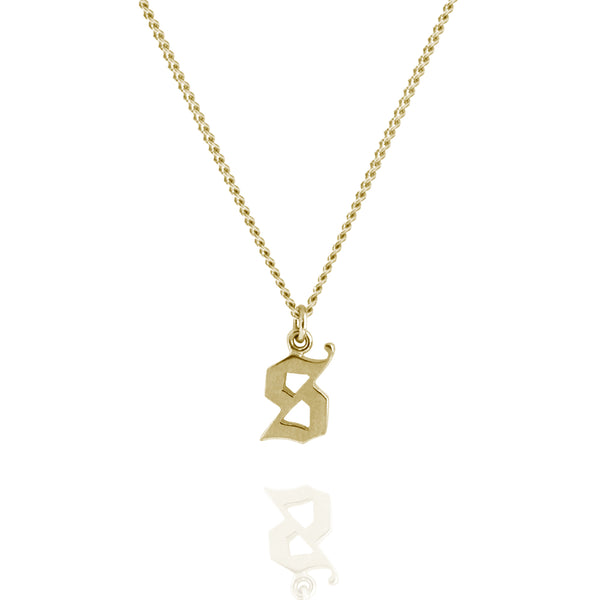 Gothic S Letter Necklace Yellow Gold