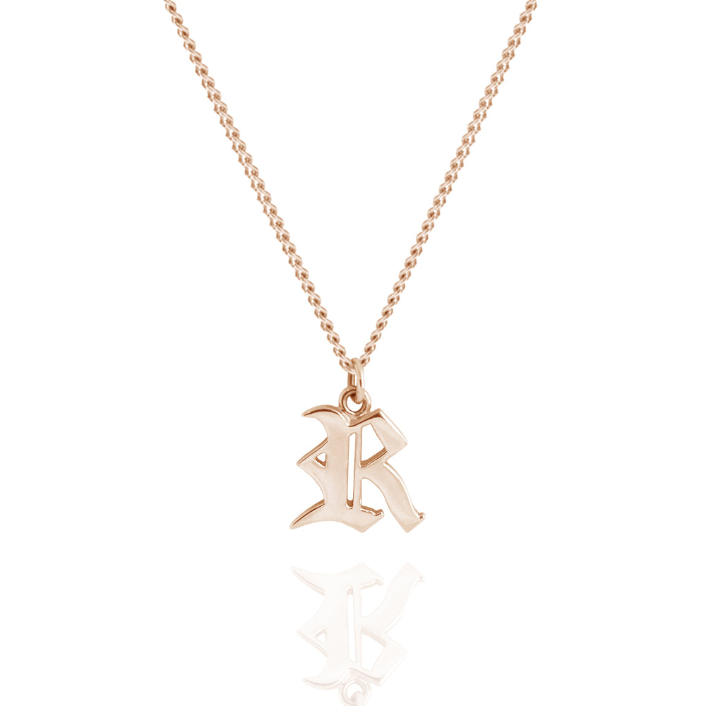 Gothic R Necklace Rose Gold