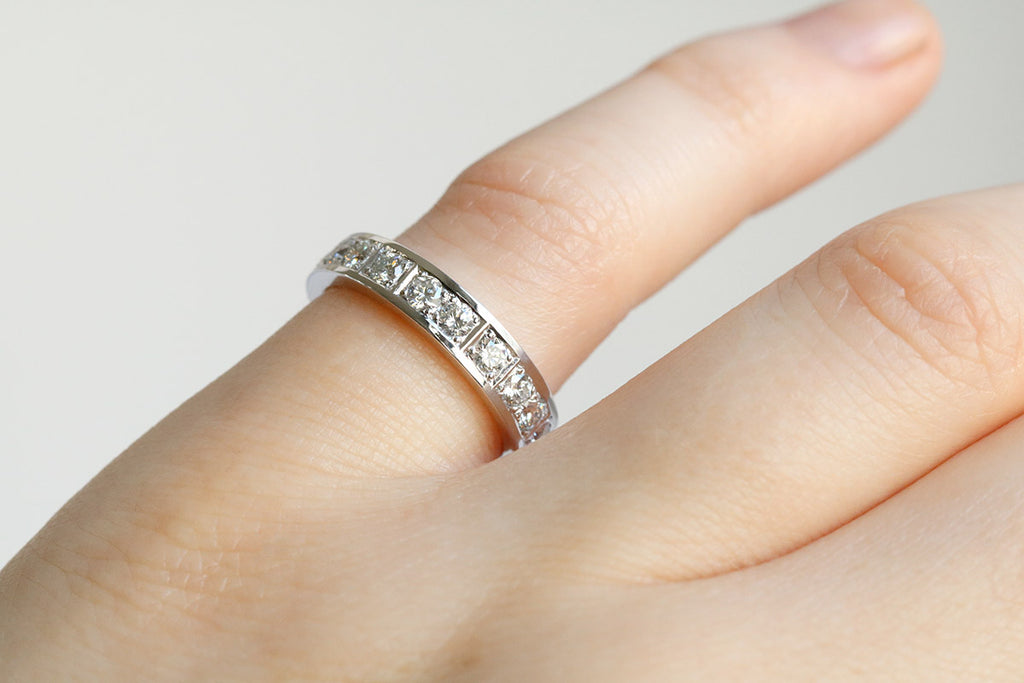 Grain Set Diamond Band White Gold