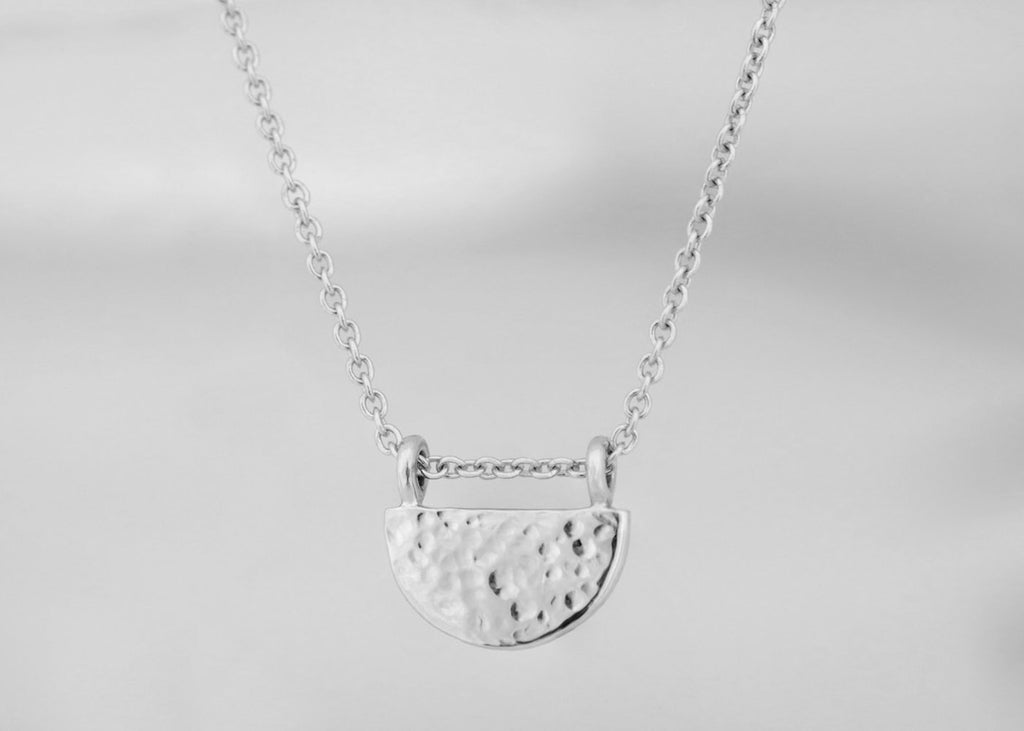 Textured Half Circle Necklace White Gold