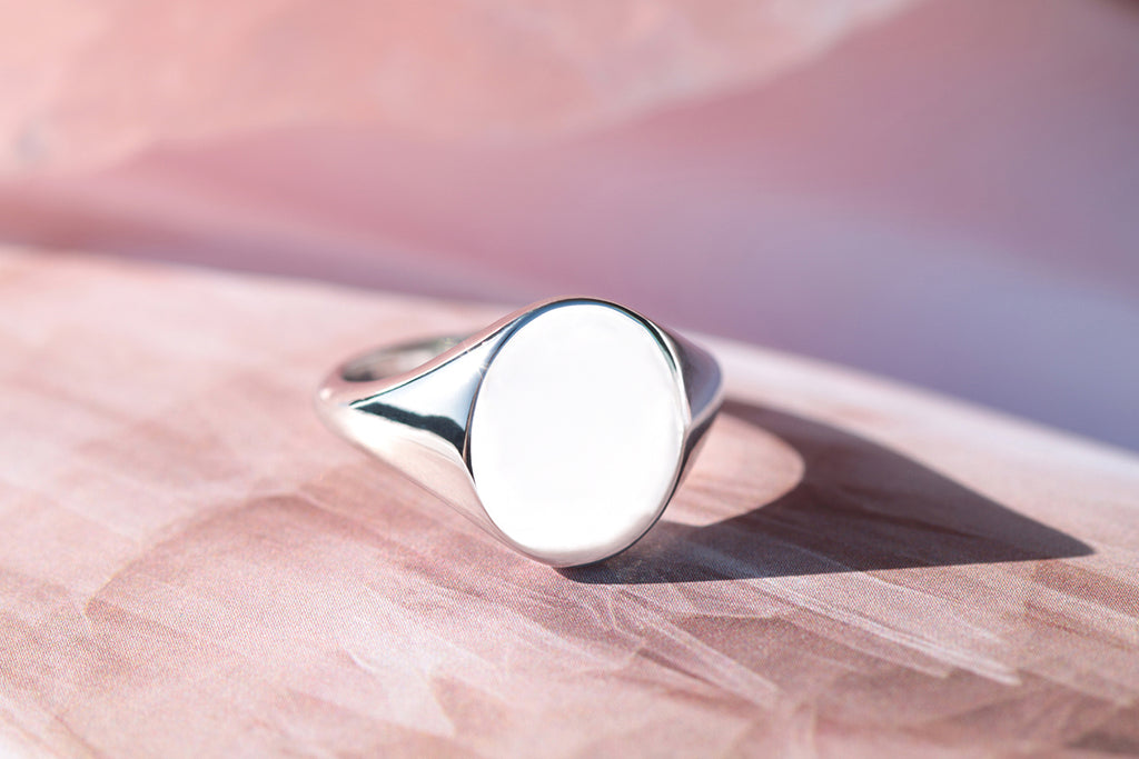 Large Oval Signet Ring White Gold