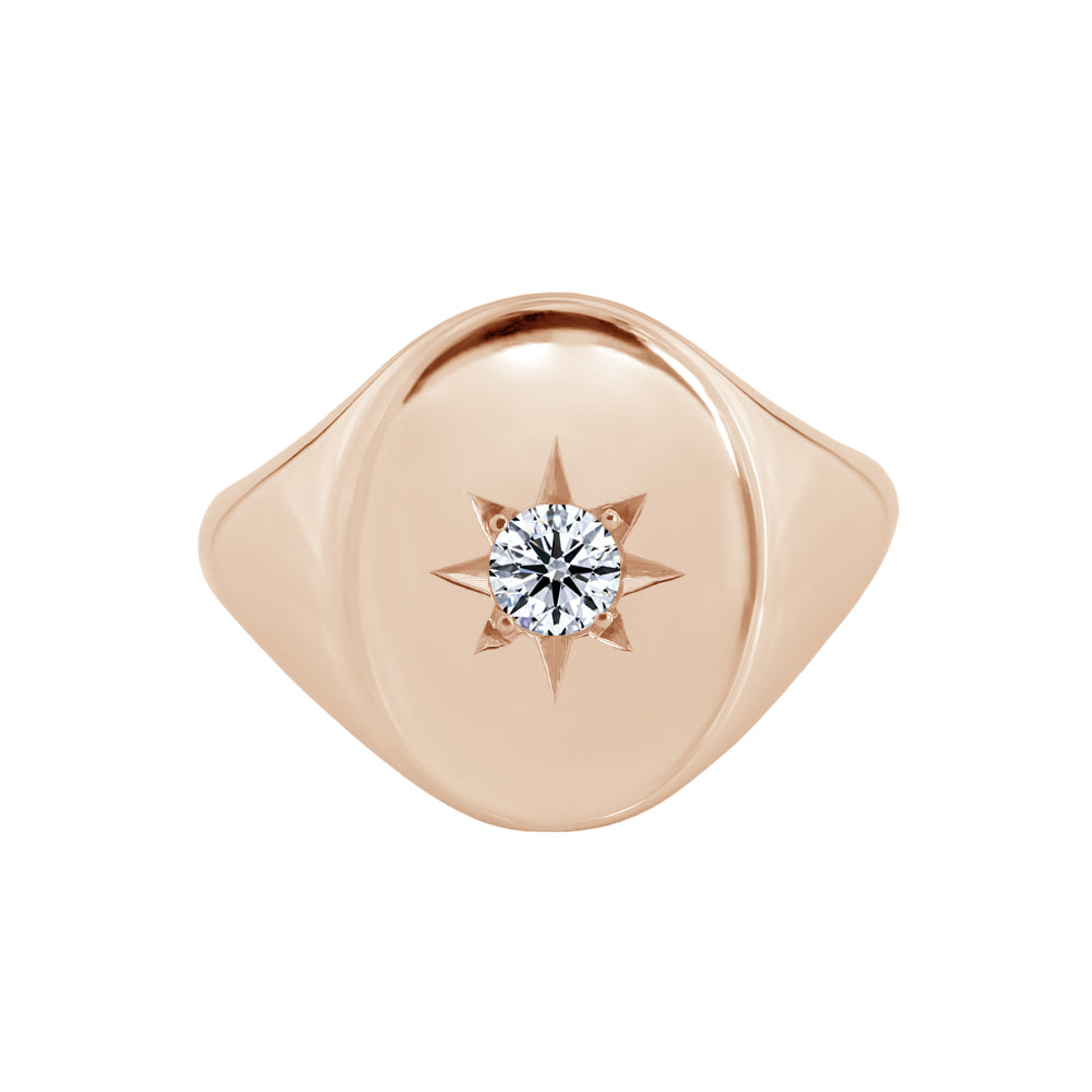 Large Star Set Signet Ring Rose Gold