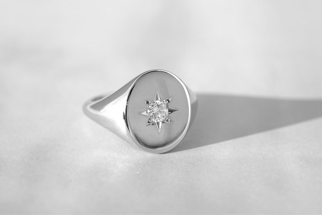 large star set diamond signet ring