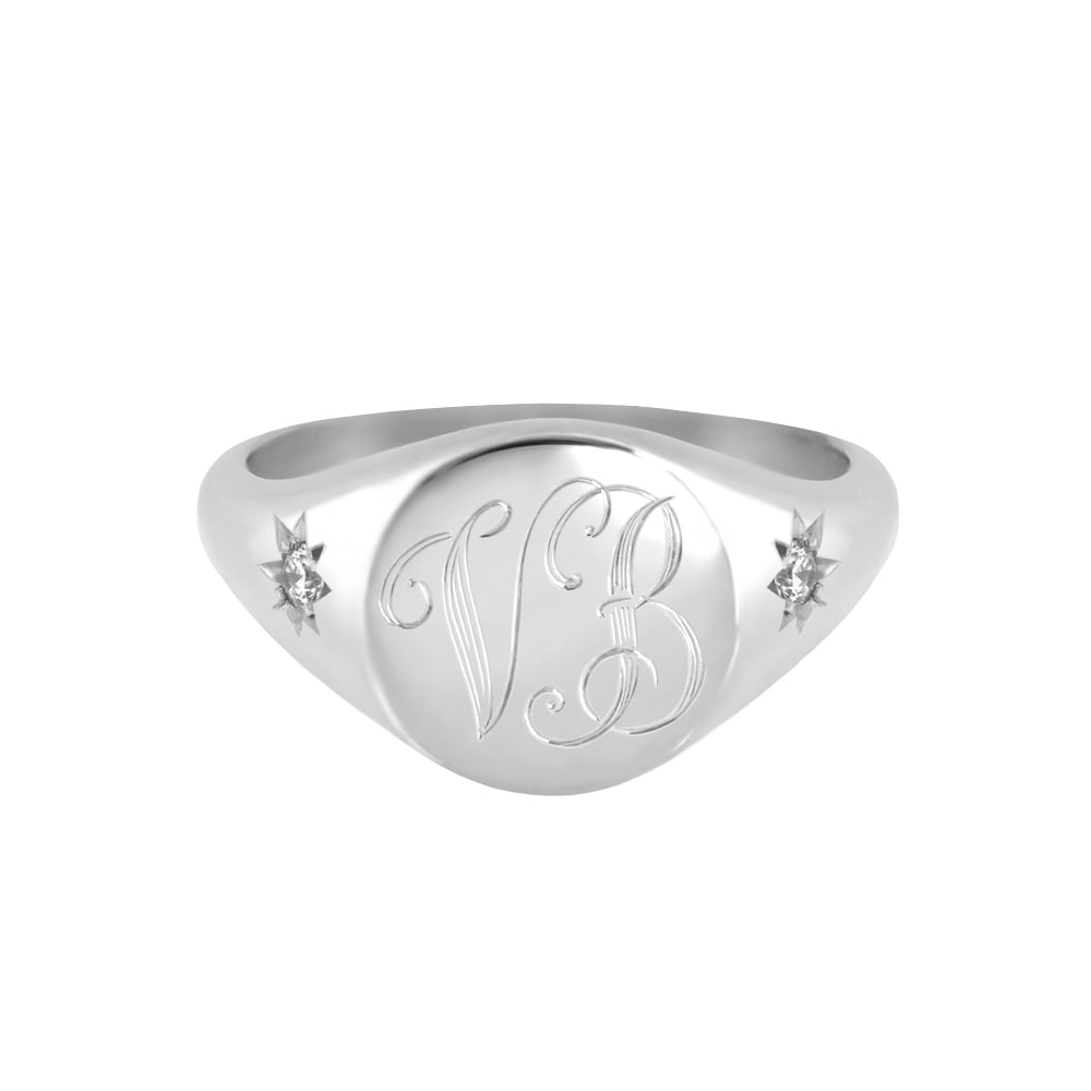 Star-Set Diamond Monogram Round Signet Ring White Gold | Scarlett ...