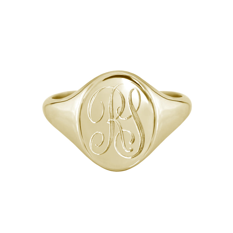 Monogram Oval Signet Ring Yellow Gold | Scarlett Jewellery Label