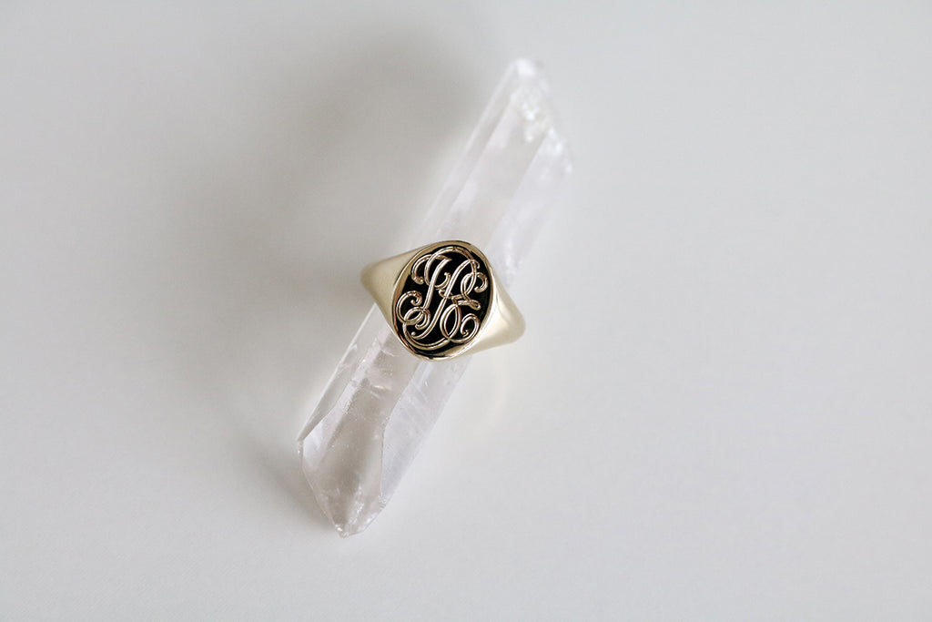 Monogram Oval Signet Ring Yellow Gold | Scarlett Jewellery Label