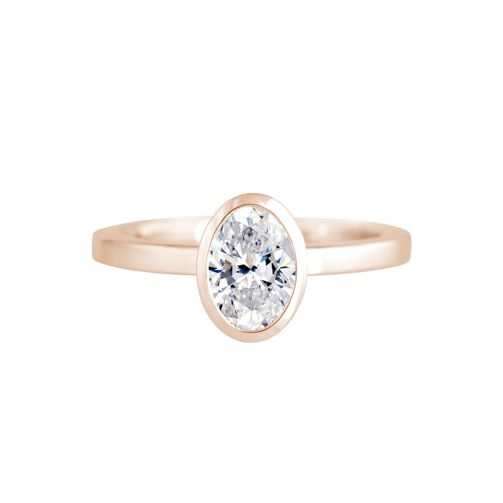 Oval Diamond Bezel Engagement Ring Rose Gold Scarlett Jewellery