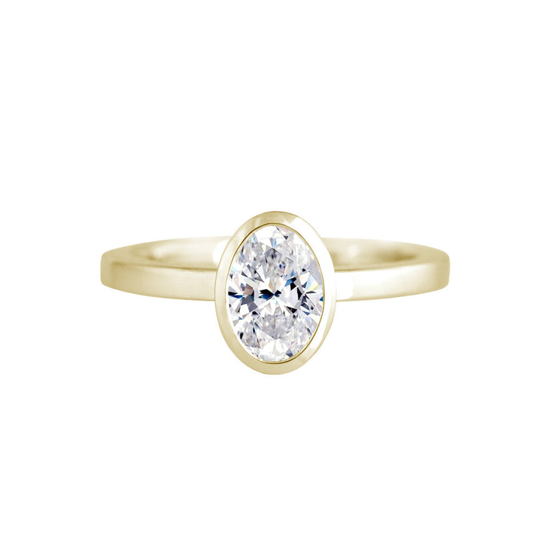 Bezel Set Oval Diamond Engagement Ring Yellow Gold