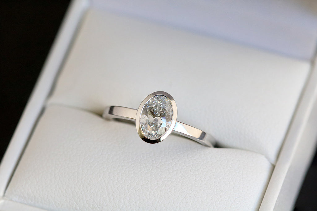 Bezel Set Oval Diamond Engagement Ring Platinum