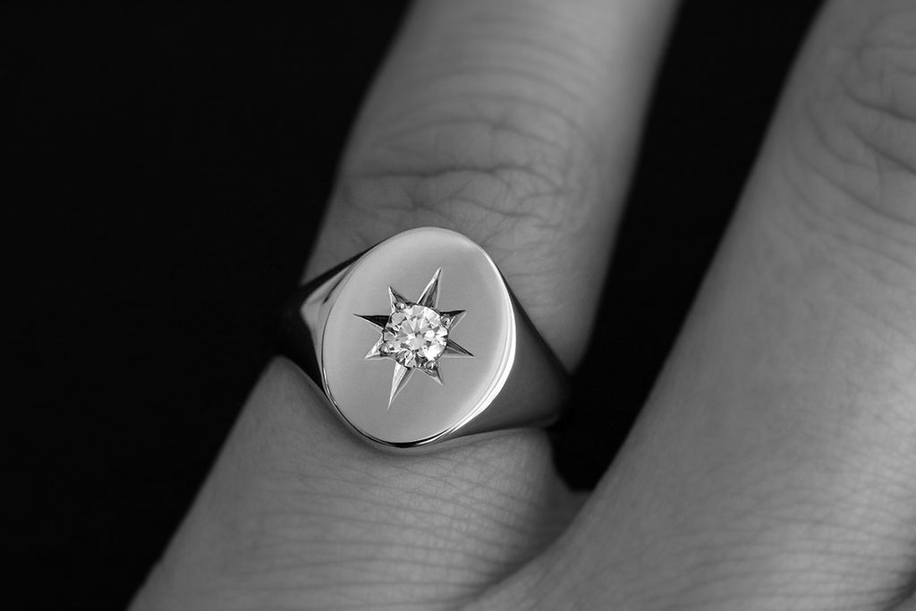 Star Set Diamond Signet Ring