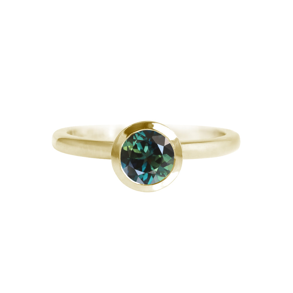 Teal Sapphire in Yellow Gold Bezel Setting