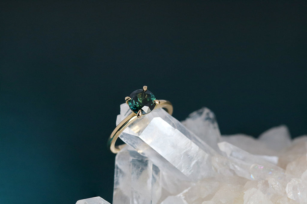 dark green parti sapphire engagement ring