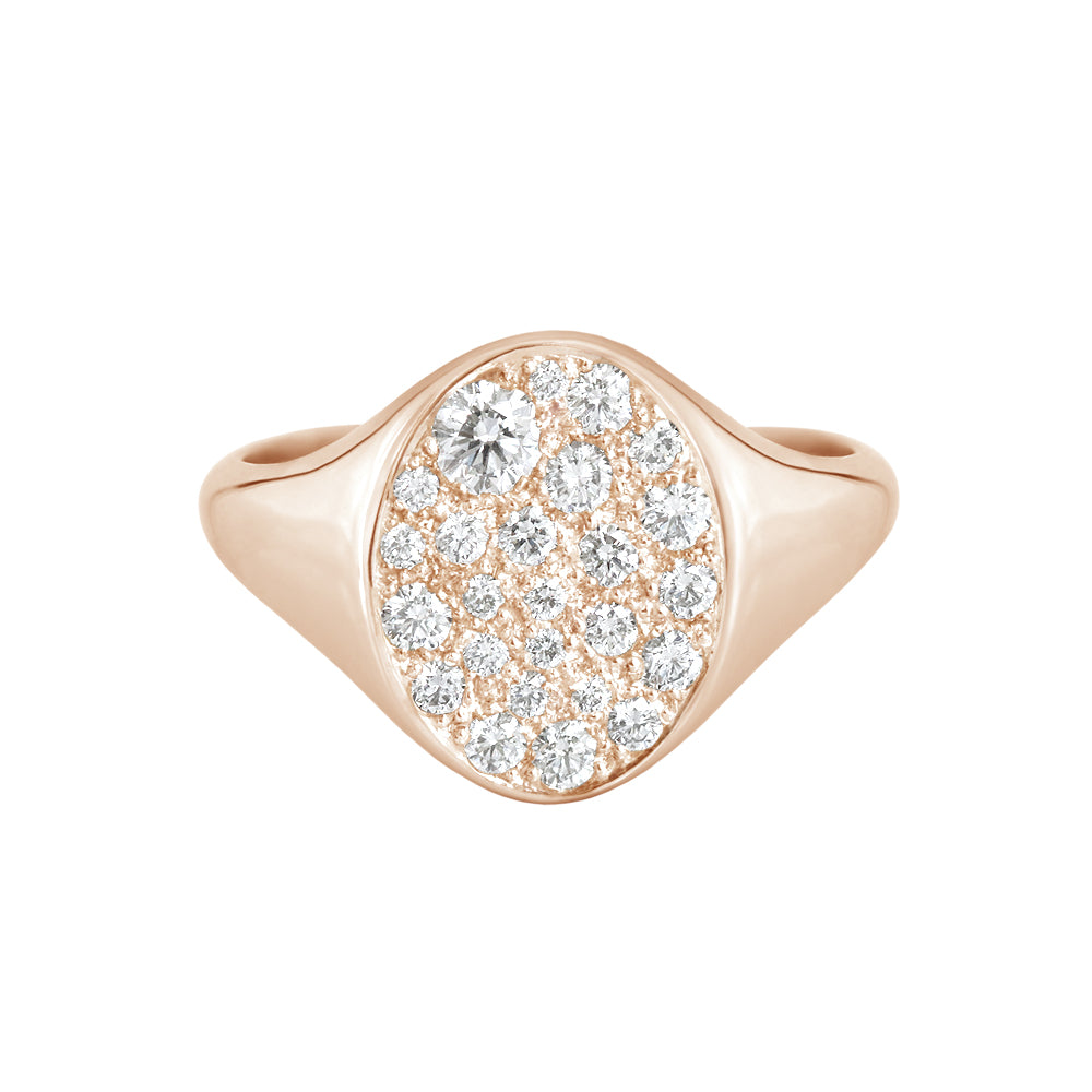 Pave Diamond Oval Signet Ring Rose Gold