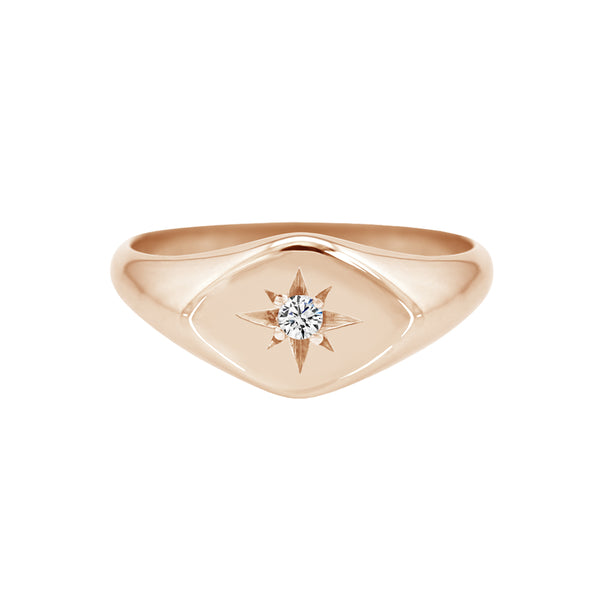 Petite Sideways Diamond Signet Ring Rose Gold