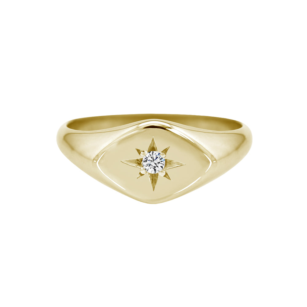 Star Set Diamond Signet Ring Yellow Gold | Scarlett Jewellery Label