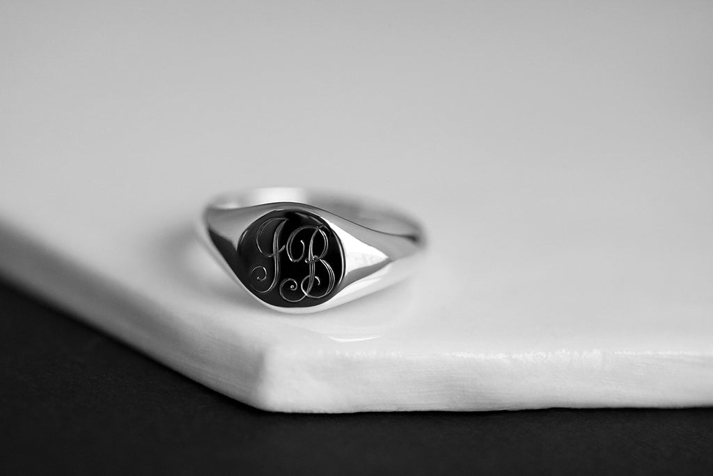 Engraved JB Initials Signet Ring