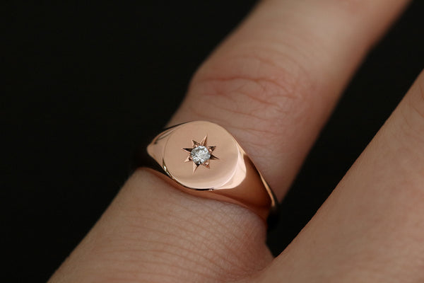 petite rose gold signet ring with diamond