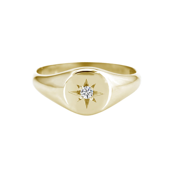 Petite Star Set Diamond Signet Ring Yellow Gold
