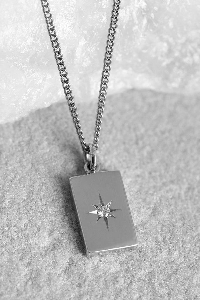Rectangle Star Set Diamond Necklace White Gold