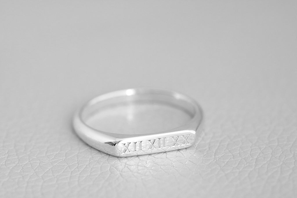 engraved roman numerals signet ring