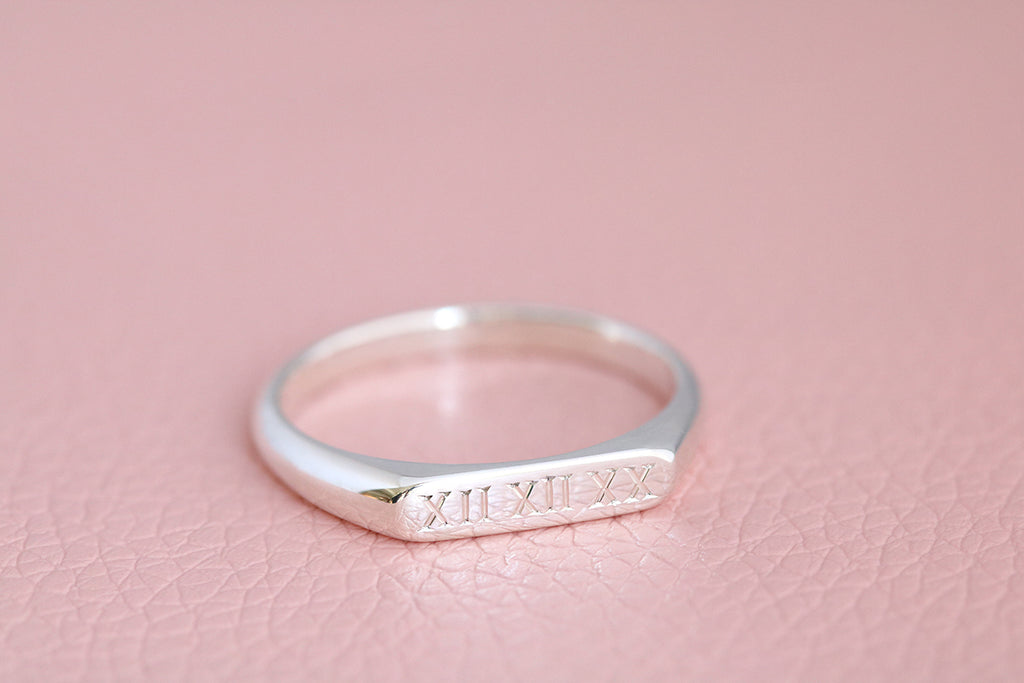 engraved roman numerals signet ring