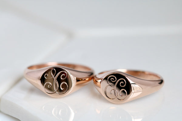 Rose Gold Engraved Initial Signet Rings