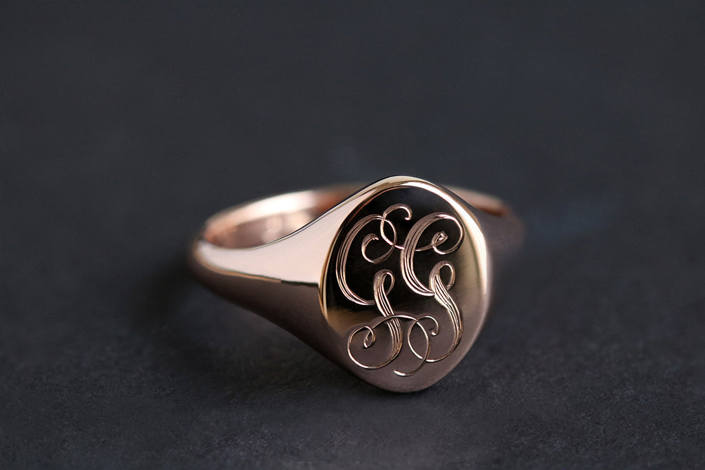 Rose Gold Oval Engraved Signet Ring