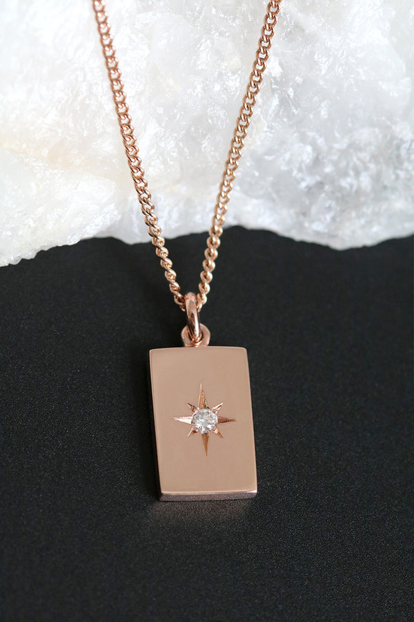 Rectangle Star Set Diamond Necklace Rose Gold